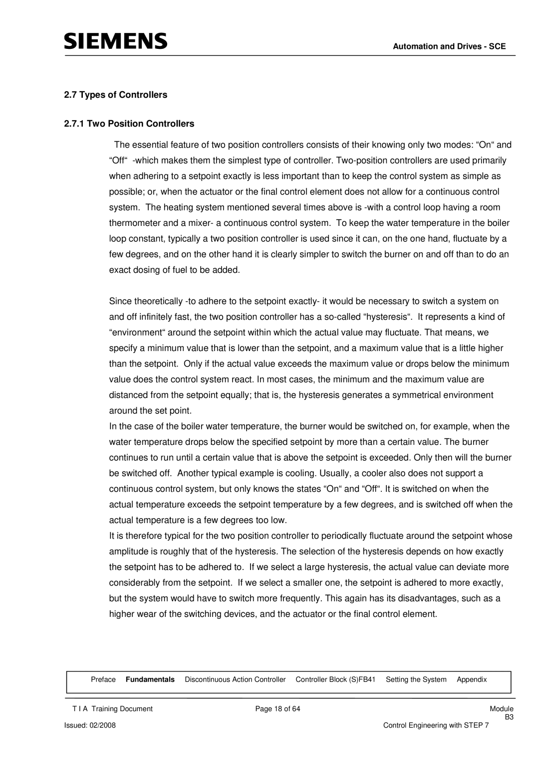 Siemens Module B3 manual Types of Controllers Two Position Controllers 