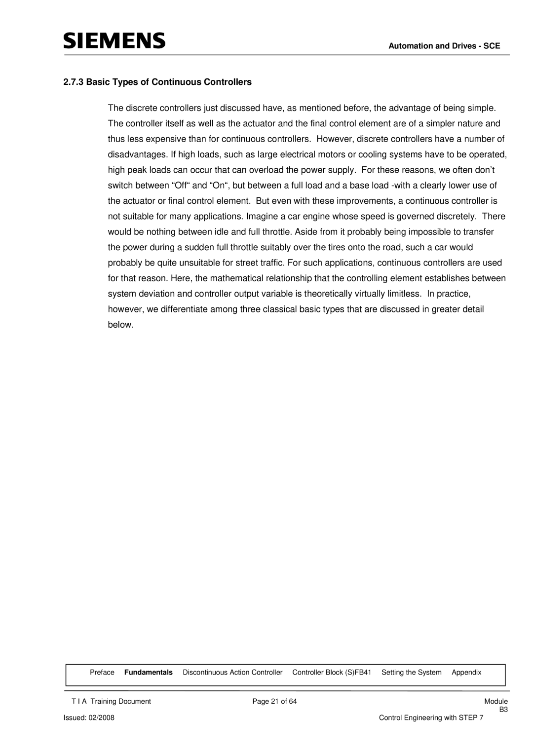 Siemens Module B3 manual Basic Types of Continuous Controllers 