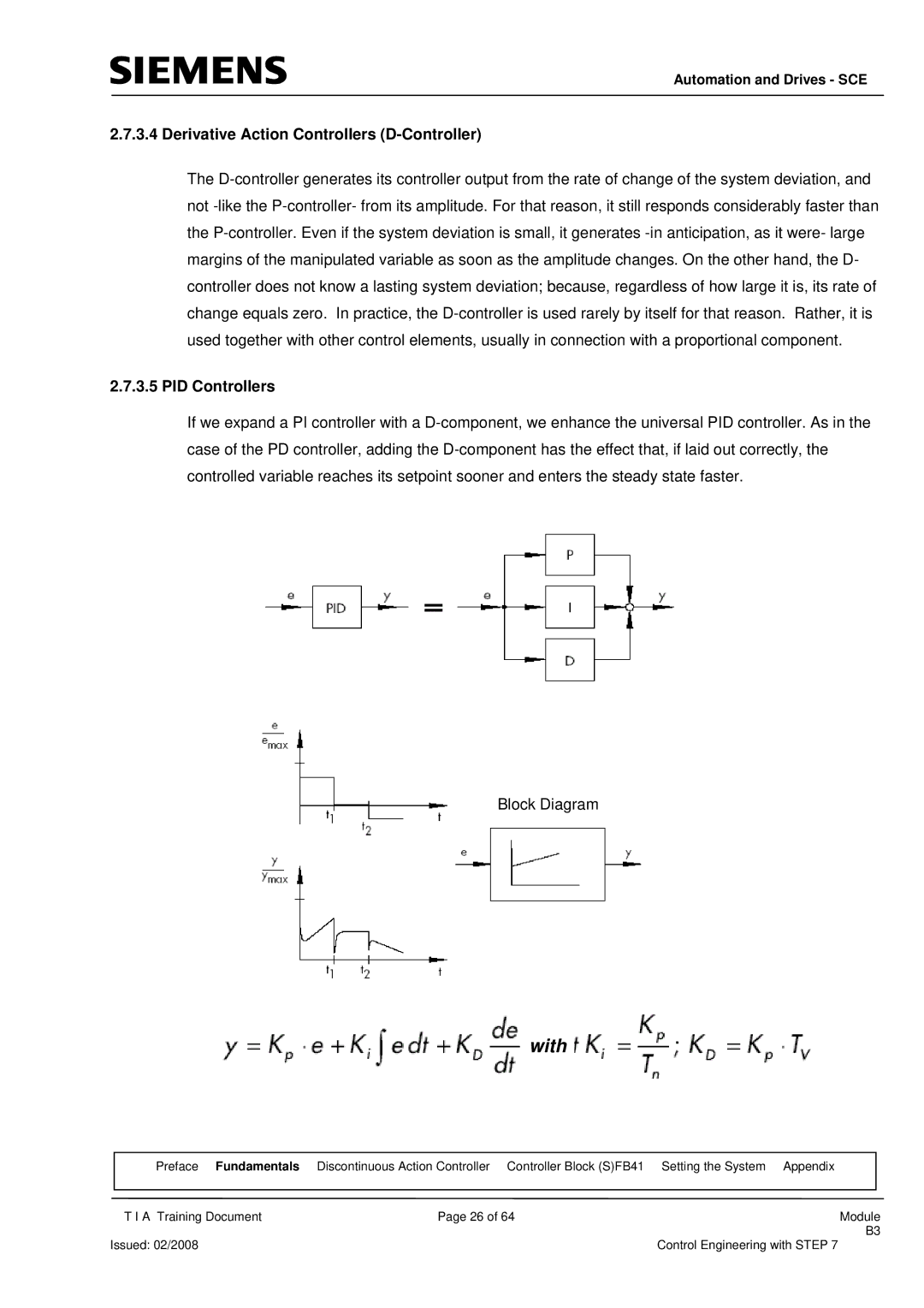 Siemens Module B3 manual Derivative Action Controllers D-Controller, PID Controllers 