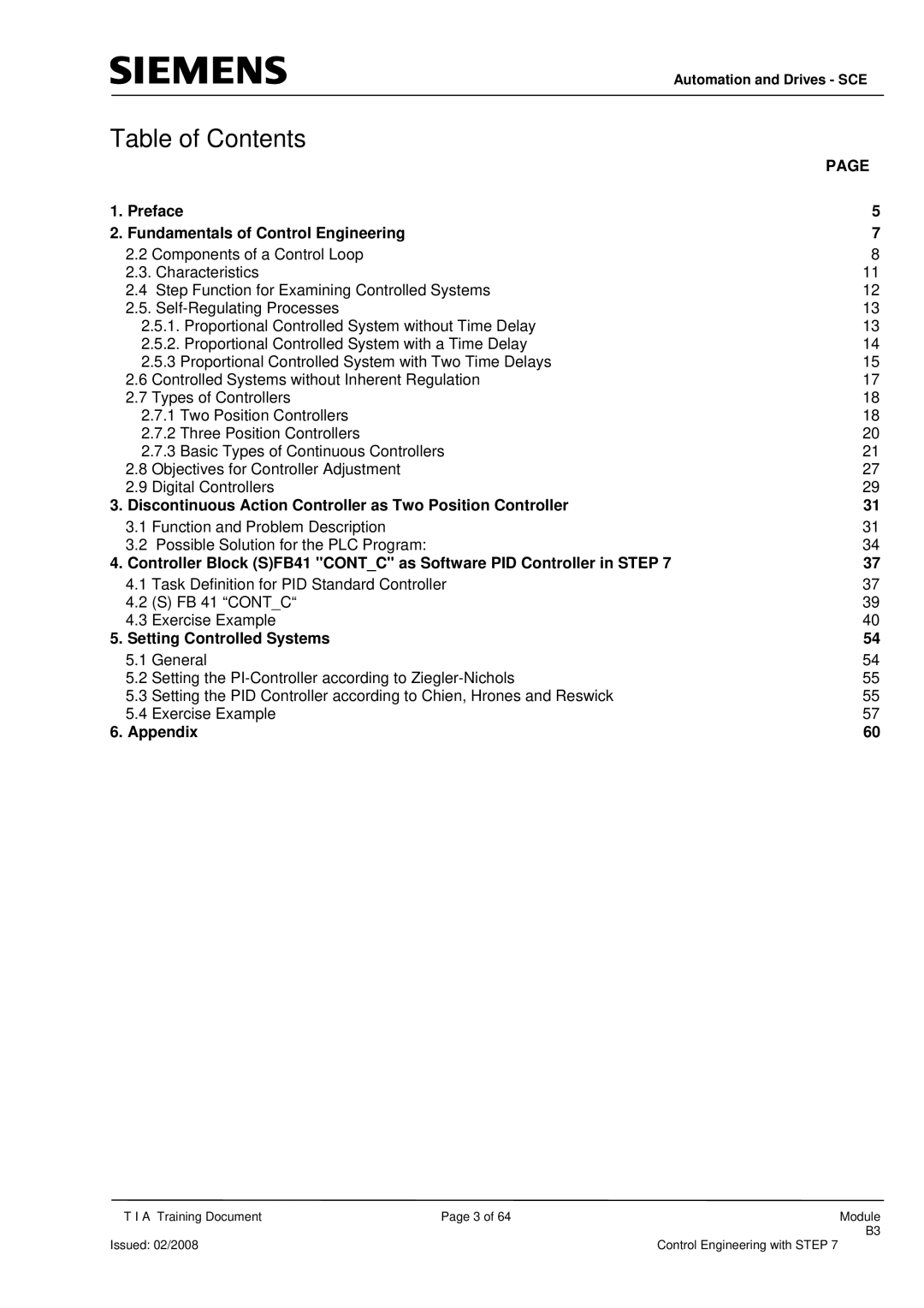 Siemens Module B3 manual Table of Contents 