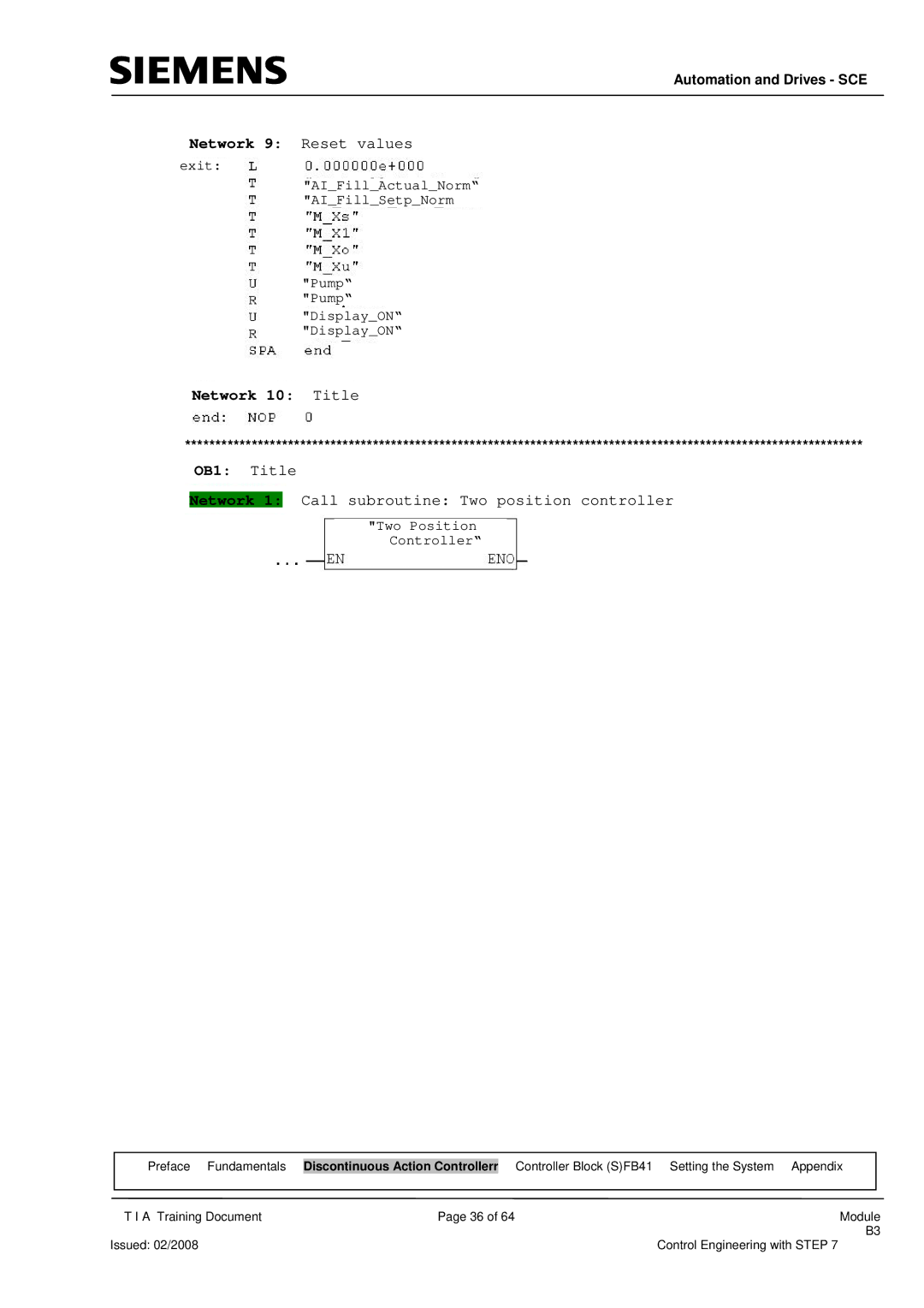 Siemens Module B3 manual Network 10 Title 