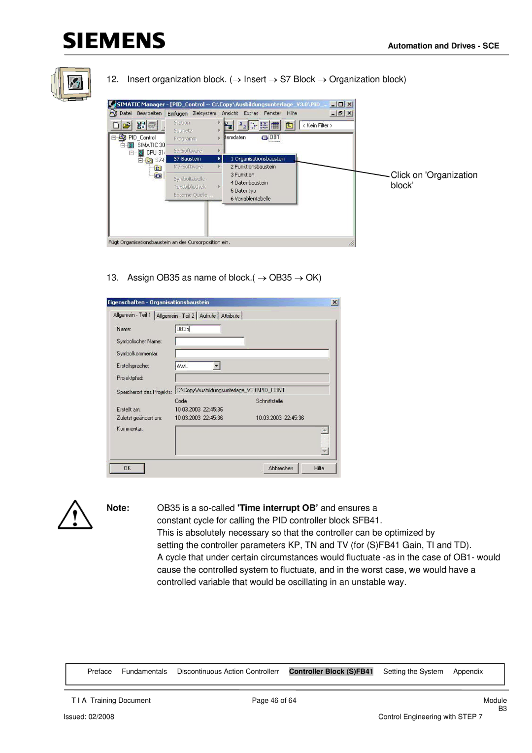 Siemens Module B3 manual Automation and Drives SCE 