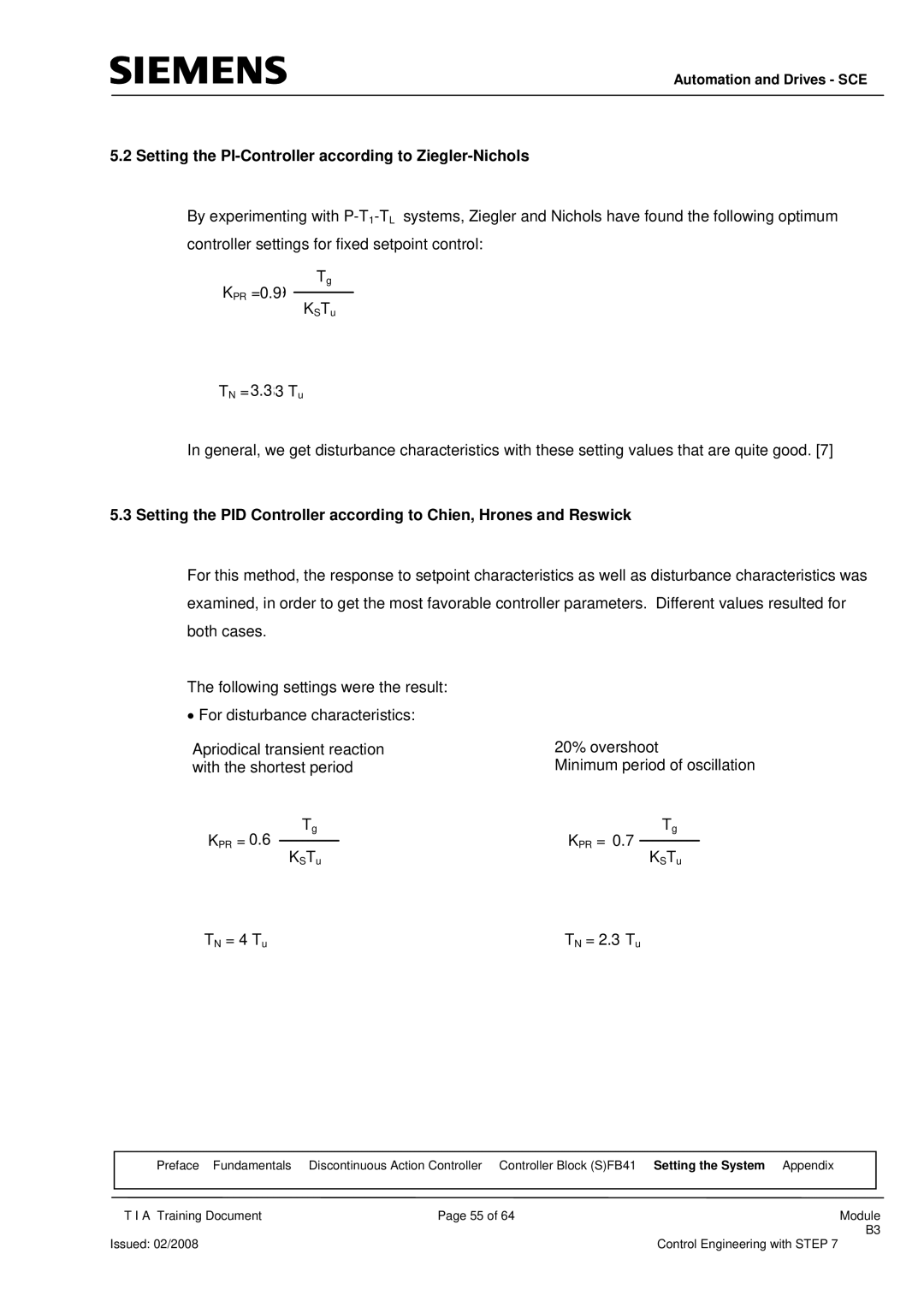 Siemens Module B3 manual Setting the PI-Controller according to Ziegler-Nichols 