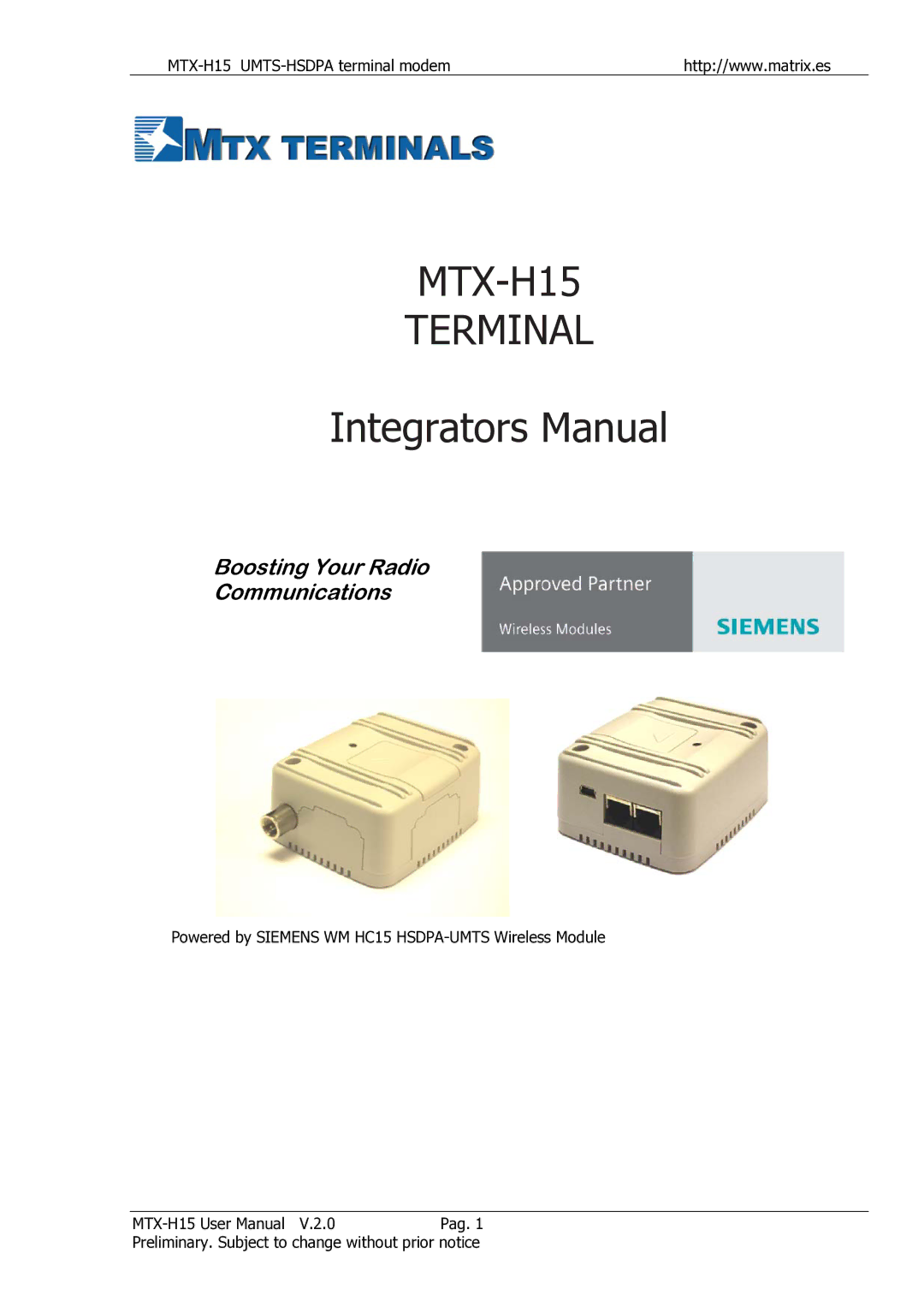 Siemens user manual MTX-H15 Terminal 