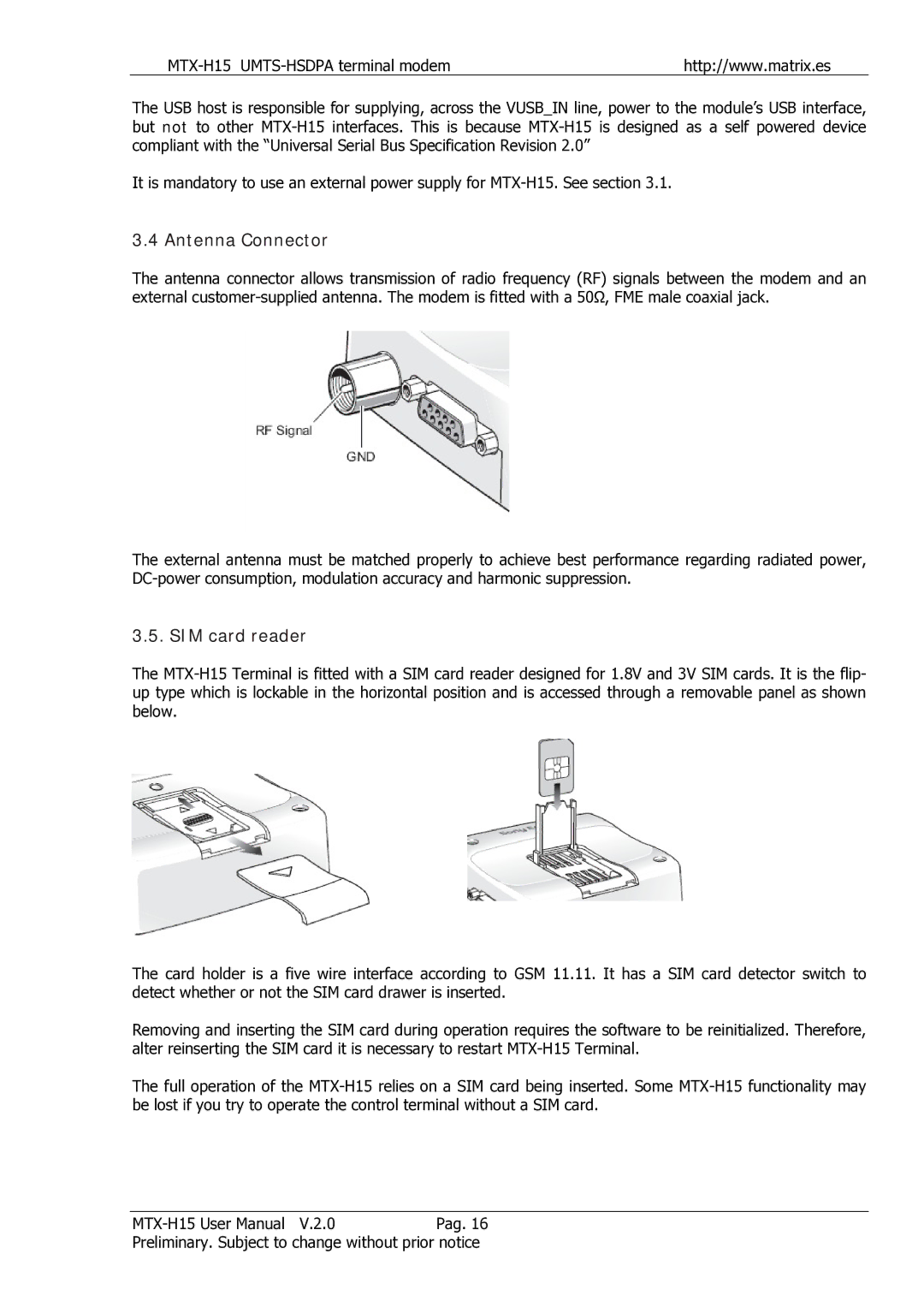 Siemens MTX-H15 user manual Antenna Connector, SIM card reader 