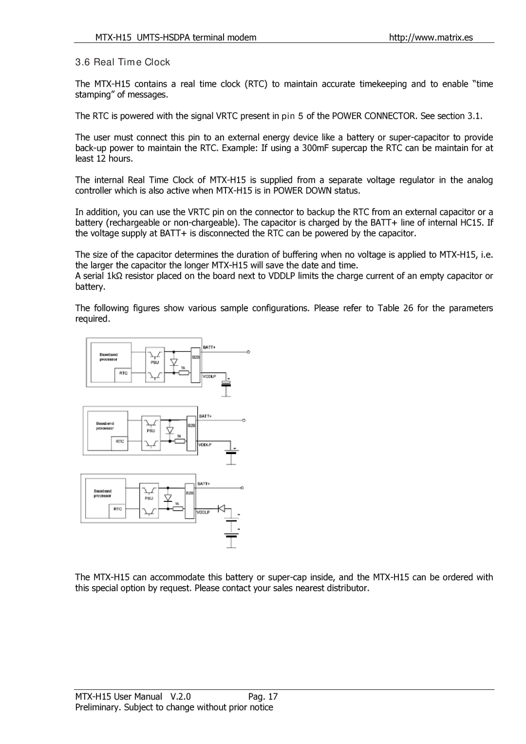 Siemens MTX-H15 user manual Real Time Clock 