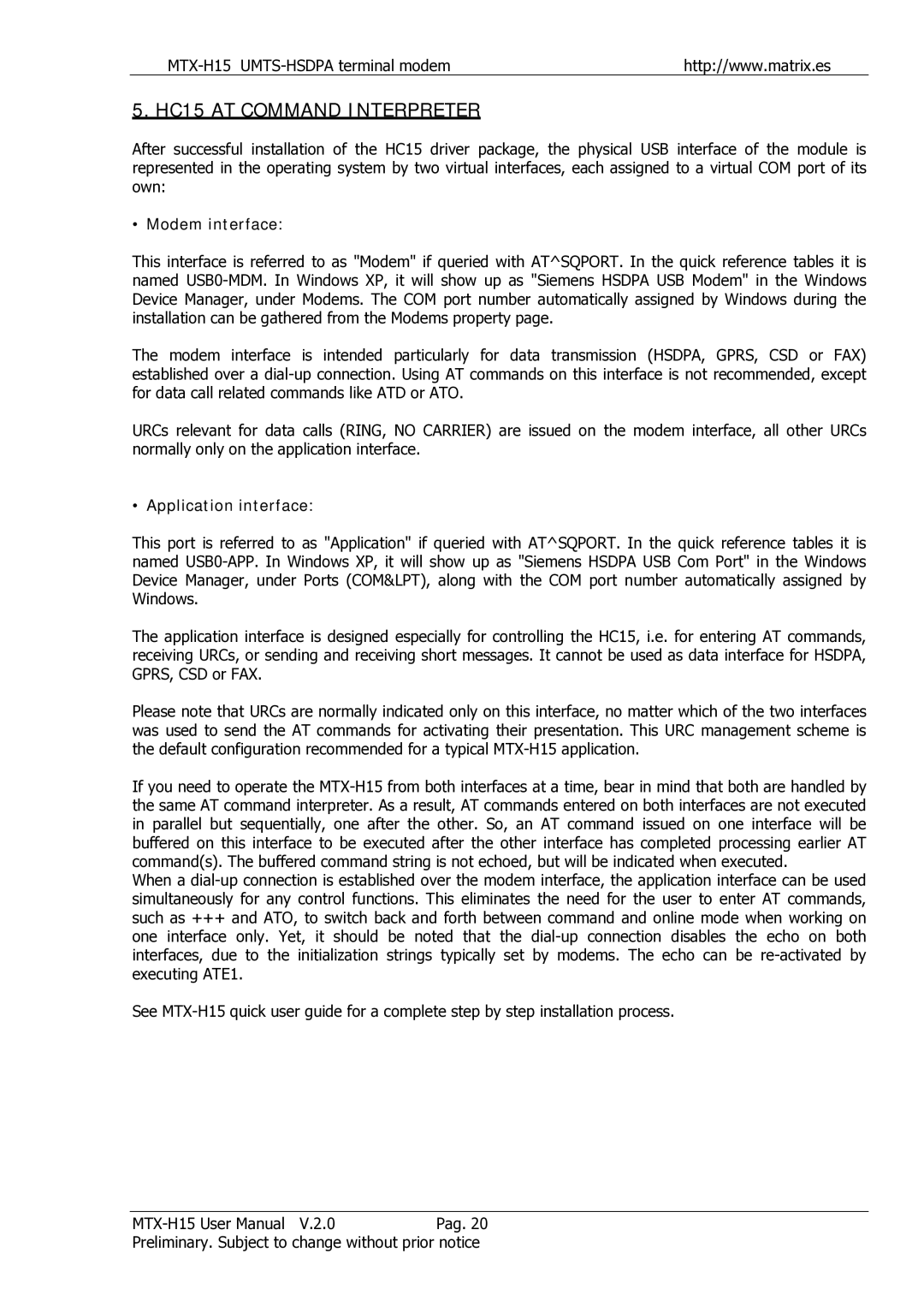 Siemens MTX-H15 user manual HC15 AT Command Interpreter, Modem interface, Application interface 