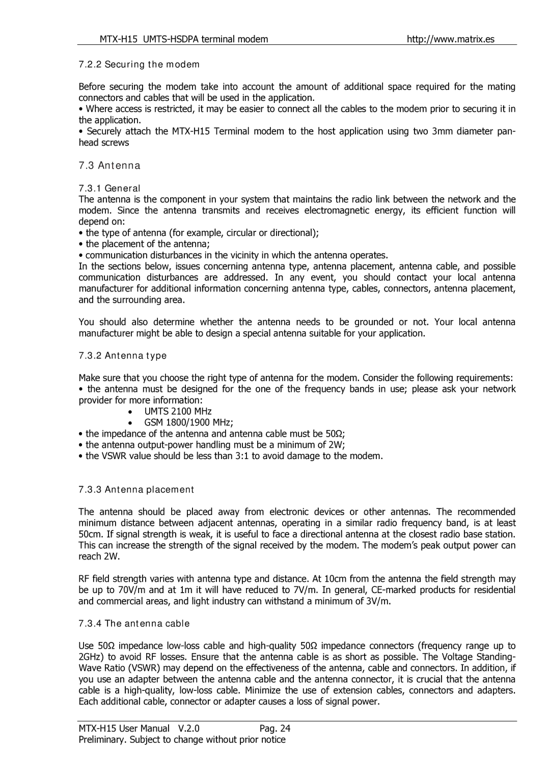 Siemens MTX-H15 user manual Antenna 