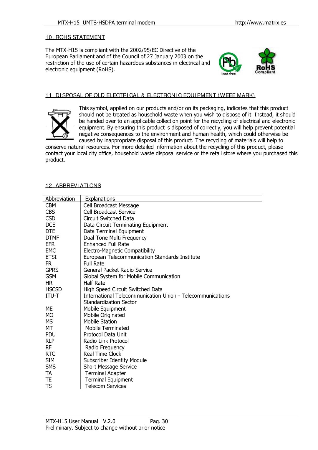 Siemens MTX-H15 user manual Cbm, Cbs, Csd, Dce, Dte, Dtmf, Efr, Emc, Etsi, Gprs, Gsm, Hscsd, Itu-T, Pdu, Rlp, Rtc, Sim, Sms 