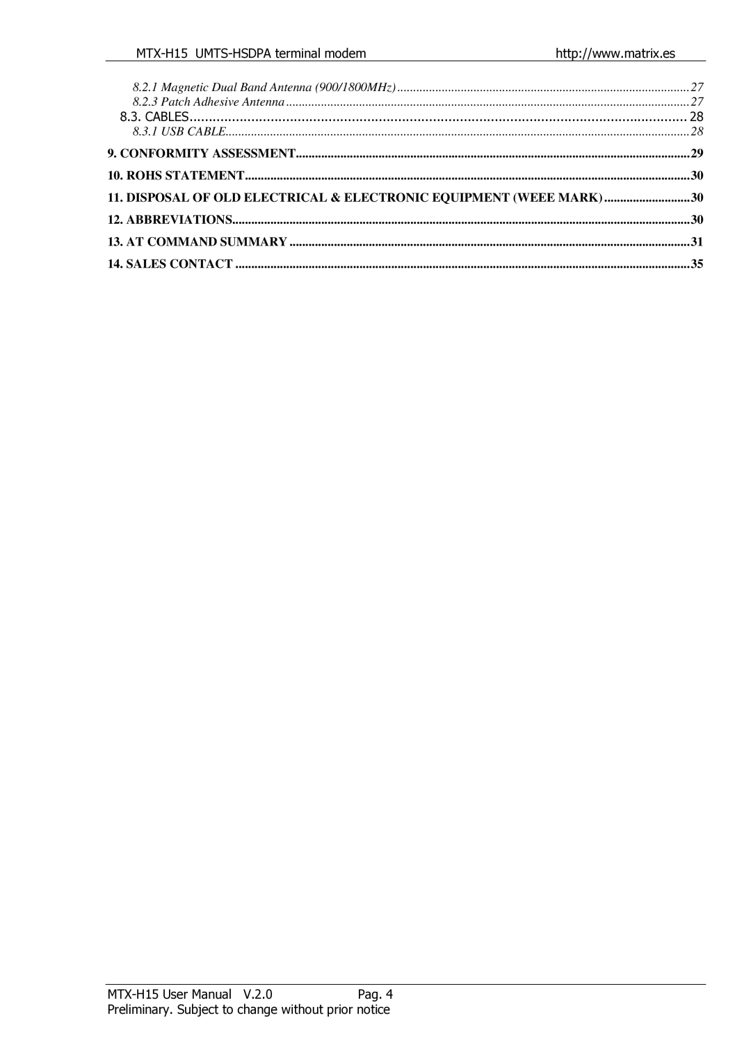 Siemens MTX-H15 user manual USB Cable 