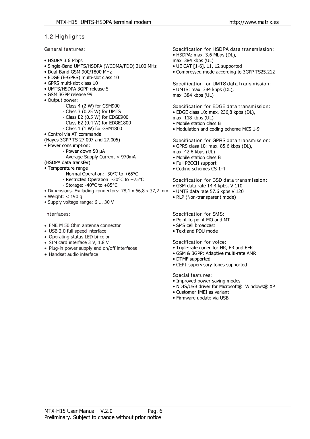 Siemens MTX-H15 user manual Highlights, General features 