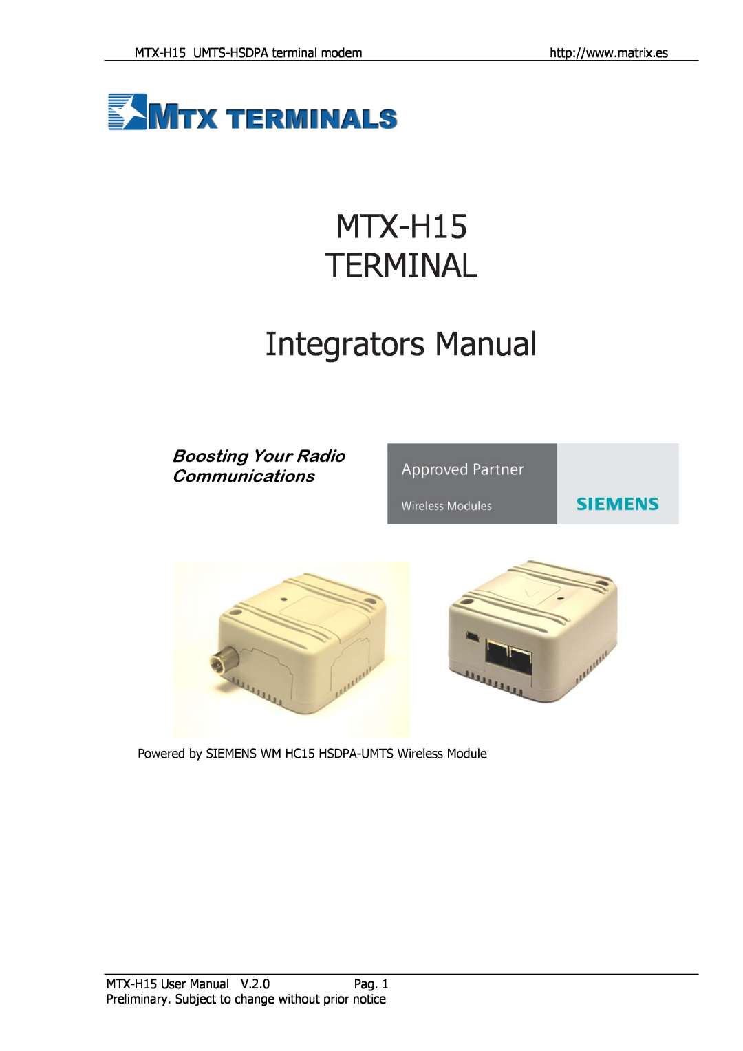 Siemens user manual MTX-H15 TERMINAL Integrators Manual, Boosting Your Radio Communications 