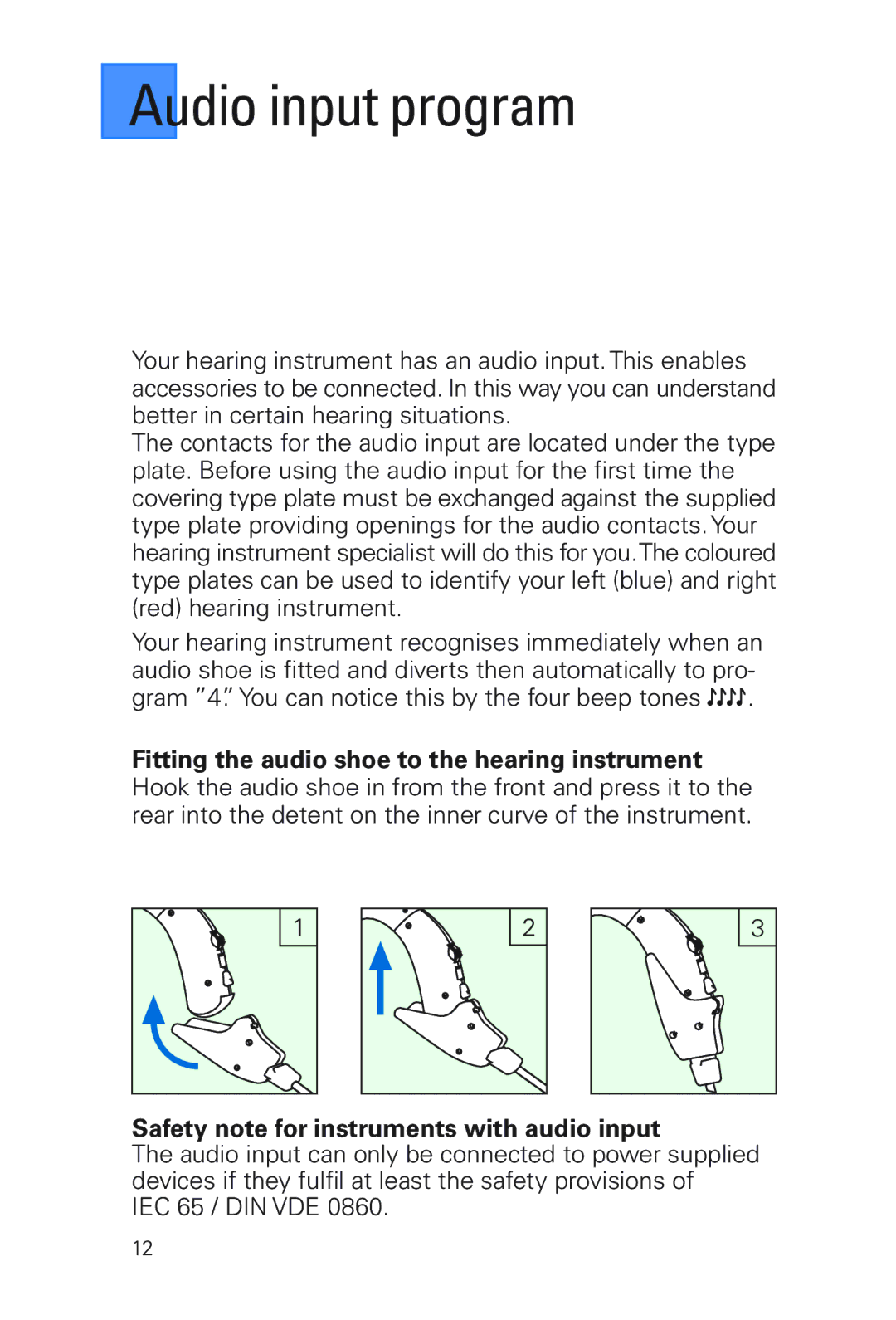 Siemens MUSIC Pro manual Audio input program, Safety note for instruments with audio input 