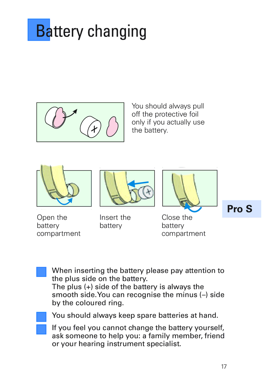 Siemens MUSIC Pro manual Battery changing 