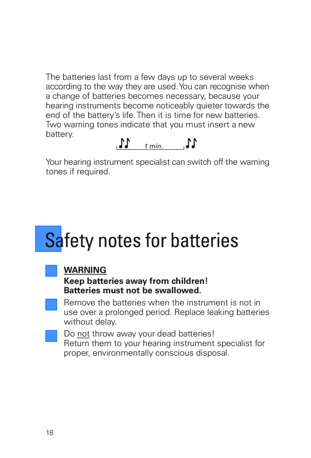 Siemens MUSIC Pro manual Safety notes for batteries 