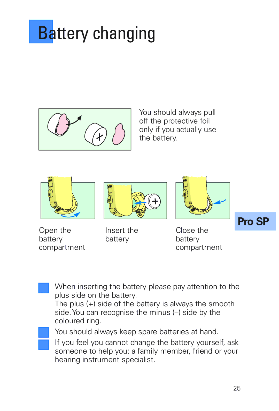 Siemens MUSIC Pro manual Battery changing 