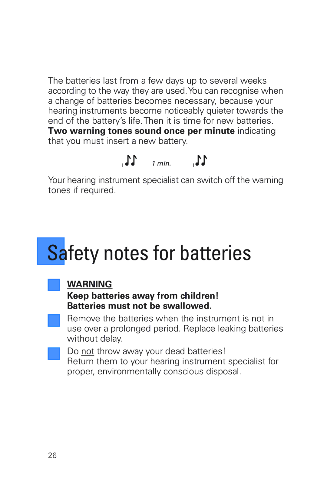 Siemens MUSIC Pro manual Safety notes for batteries 