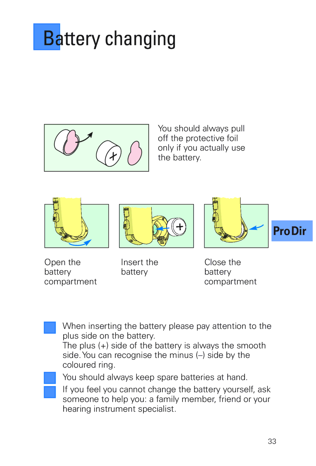 Siemens MUSIC Pro manual Battery changing 