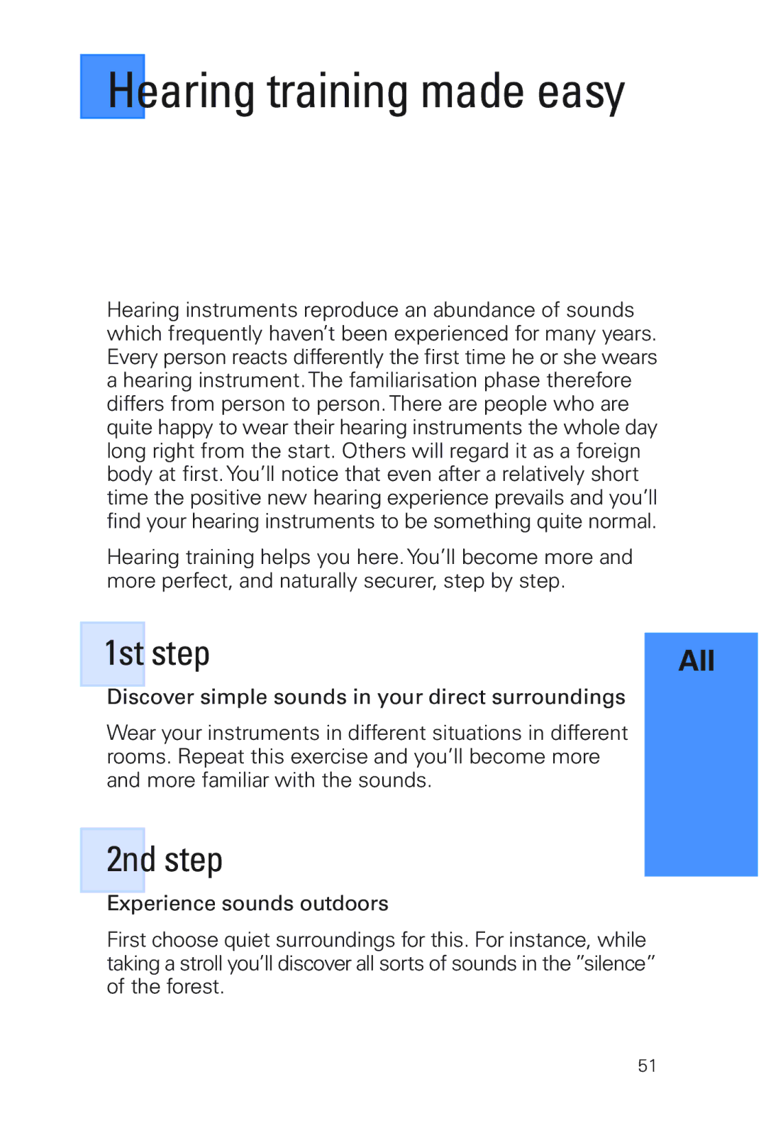 Siemens MUSIC Pro manual Hearing training made easy, 1st step 