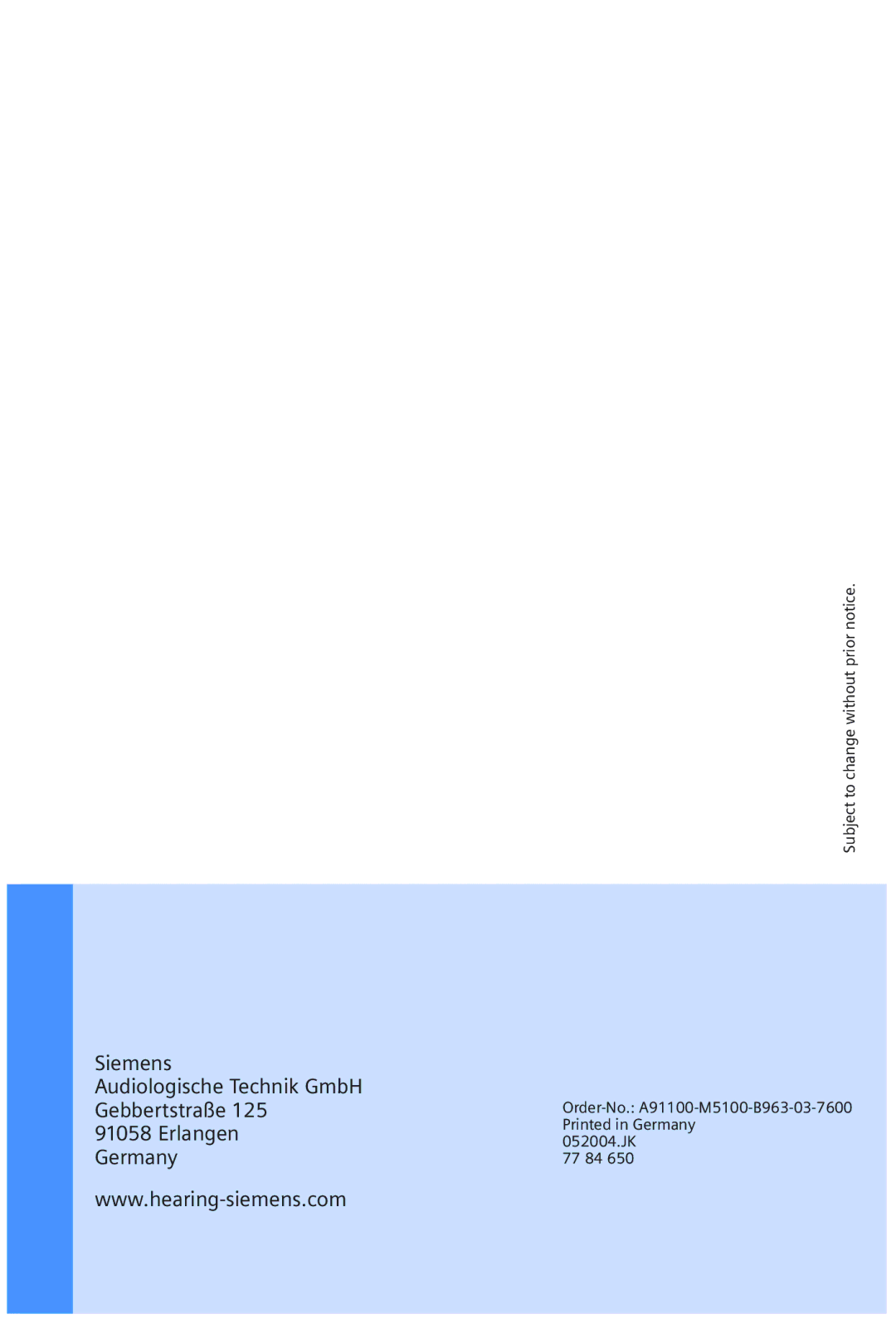 Siemens MUSIC Pro manual Subject to change without prior notice 052004.JK 77 84 