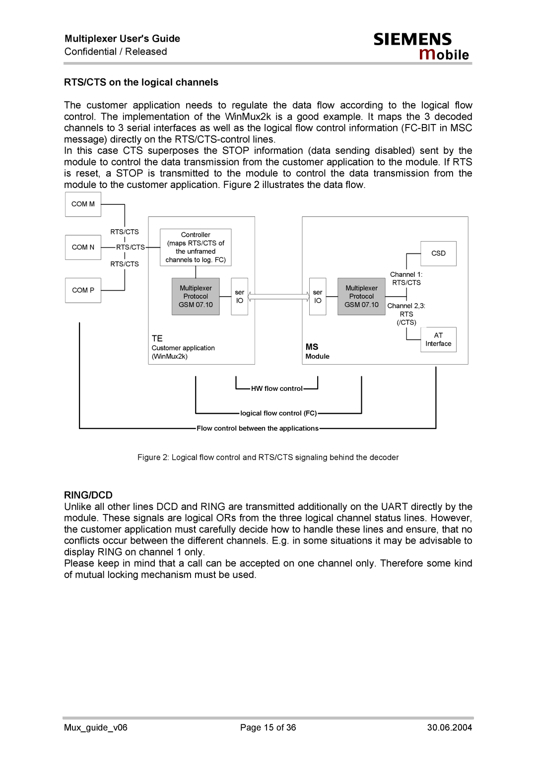 Siemens Mux_guide_v06 manual RTS/CTS on the logical channels, Com M Com N Com P Rts/Cts 