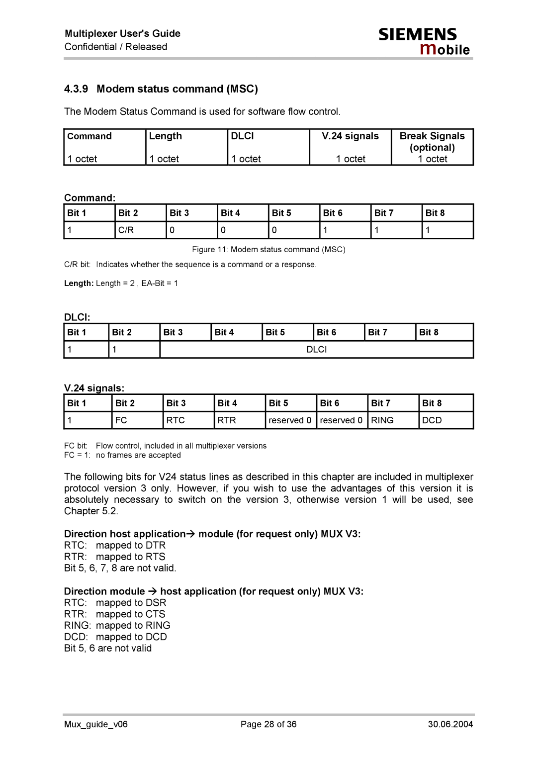 Siemens Mux_guide_v06 manual Modem status command MSC 