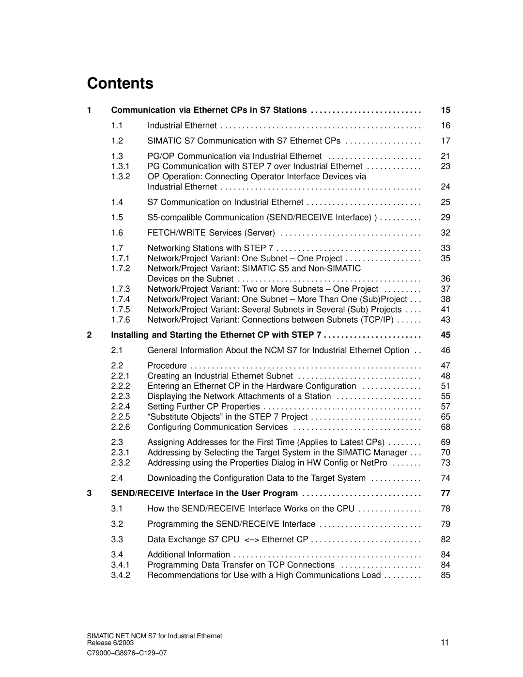 Siemens NCM S7 appendix Contents 