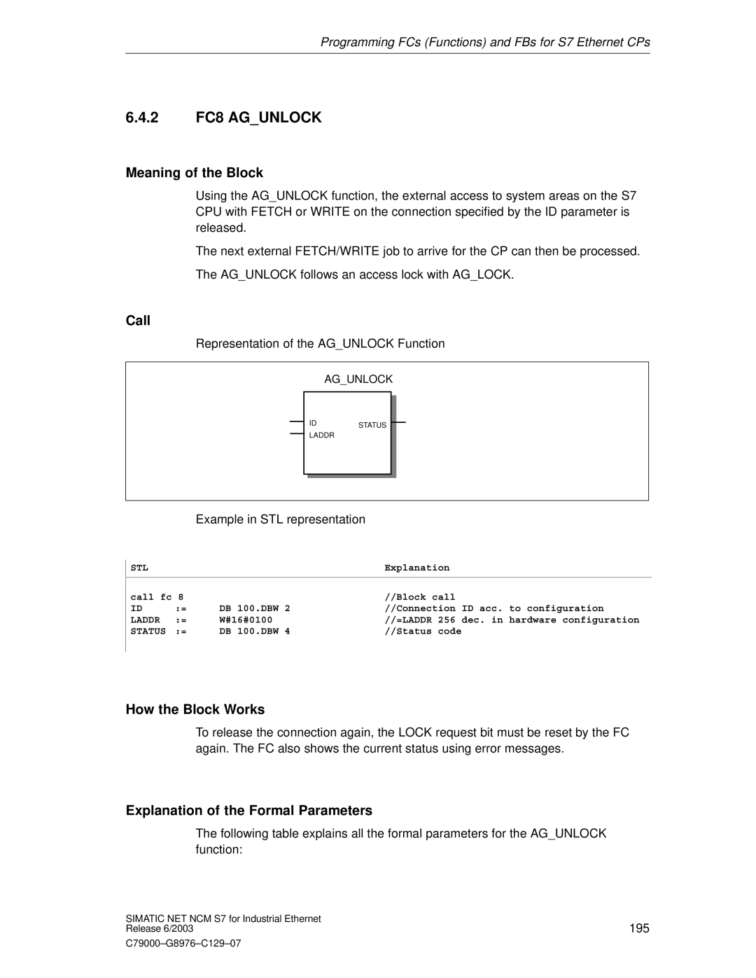 Siemens NCM S7 appendix 2 FC8 Agunlock 