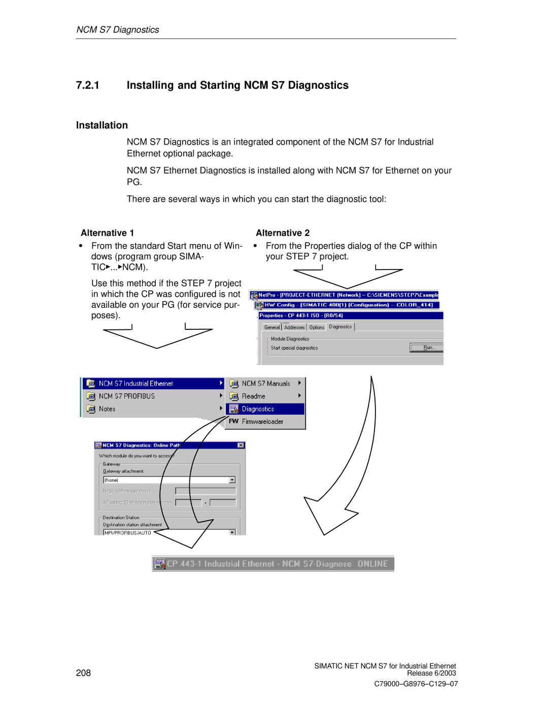 Siemens appendix Installing and Starting NCM S7 Diagnostics, Alternative 