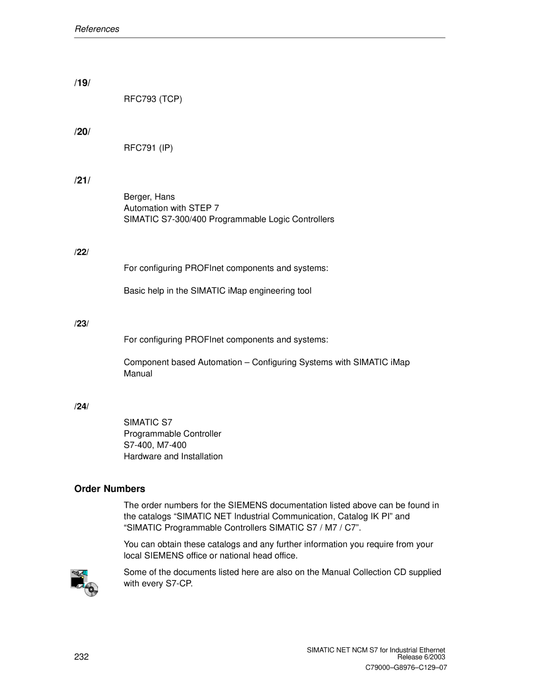 Siemens NCM S7 appendix Order Numbers 