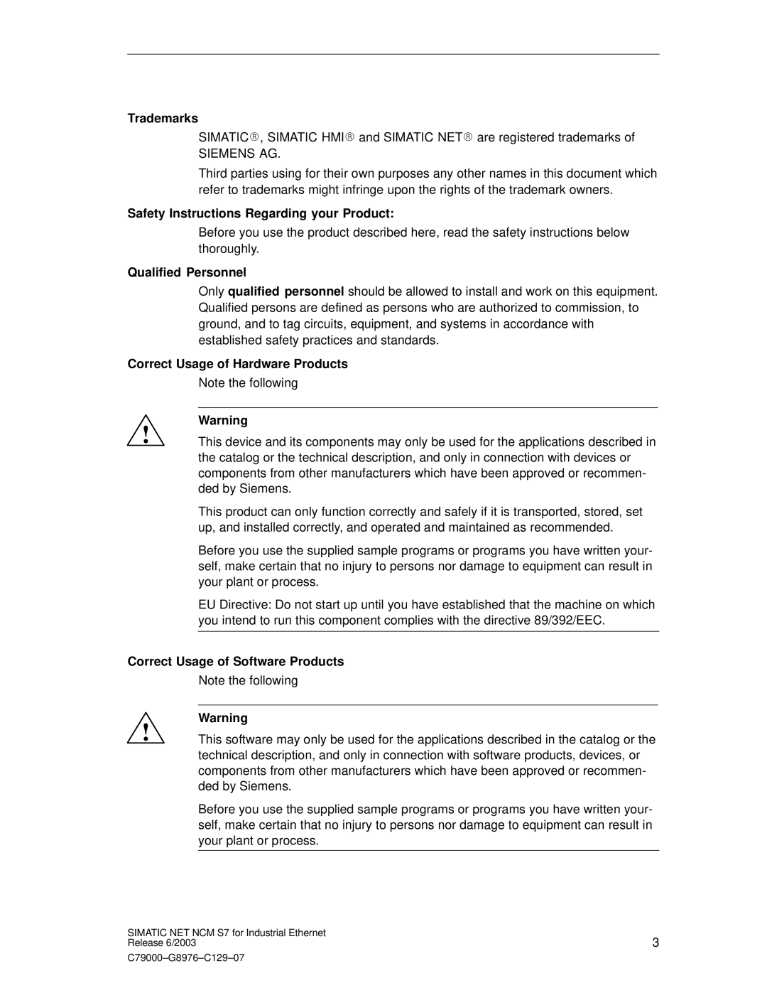 Siemens NCM S7 appendix Trademarks, Safety Instructions Regarding your Product, Qualified Personnel 