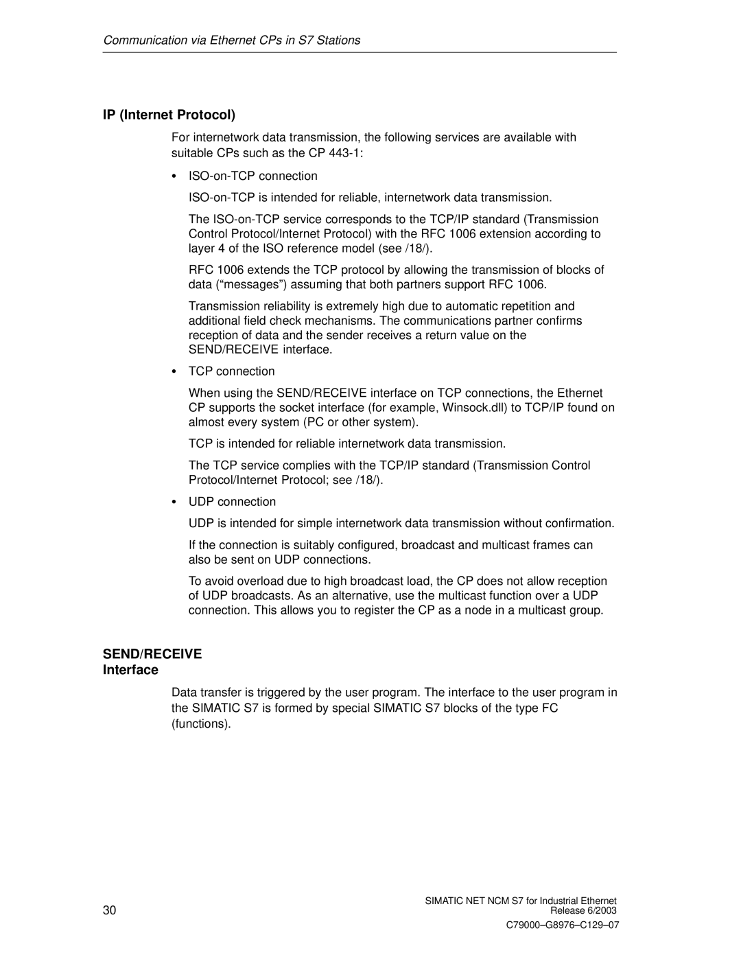 Siemens NCM S7 appendix IP Internet Protocol, Interface 