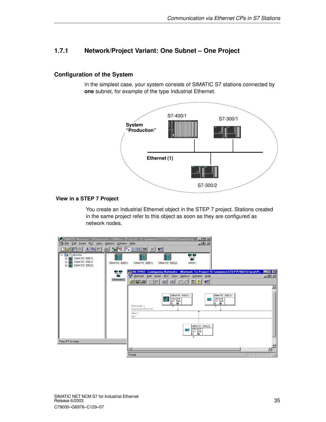 Siemens NCM S7 appendix Network/Project Variant One Subnet One Project, Configuration of the System, View in a Project 