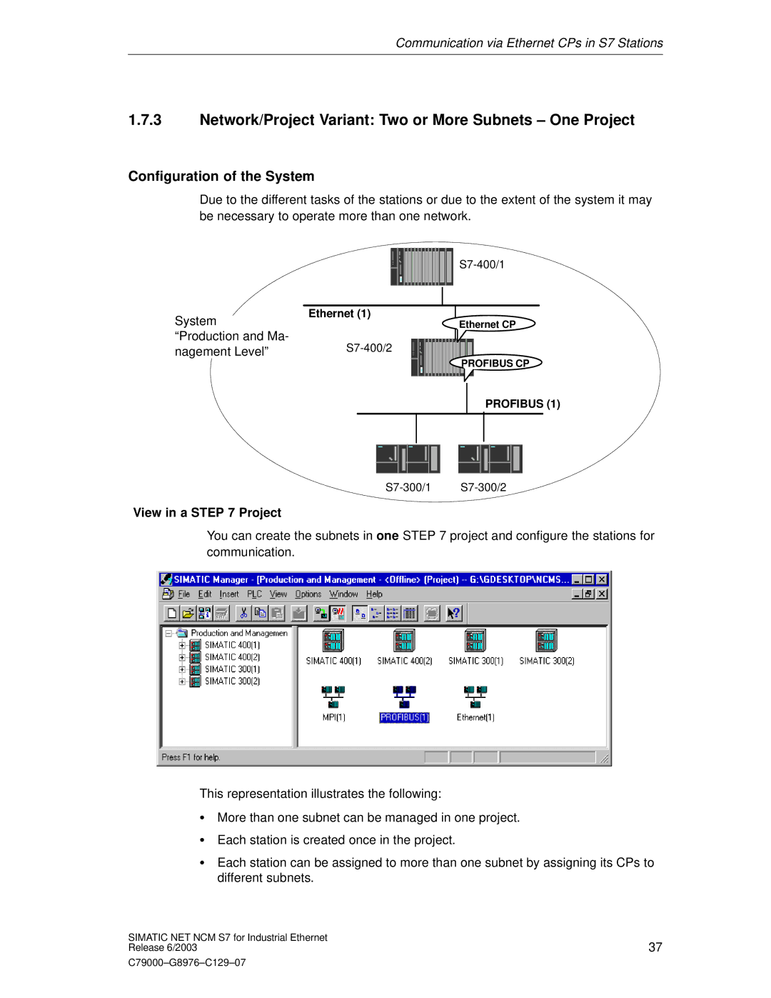 Siemens NCM S7 appendix Network/Project Variant Two or More Subnets One Project 