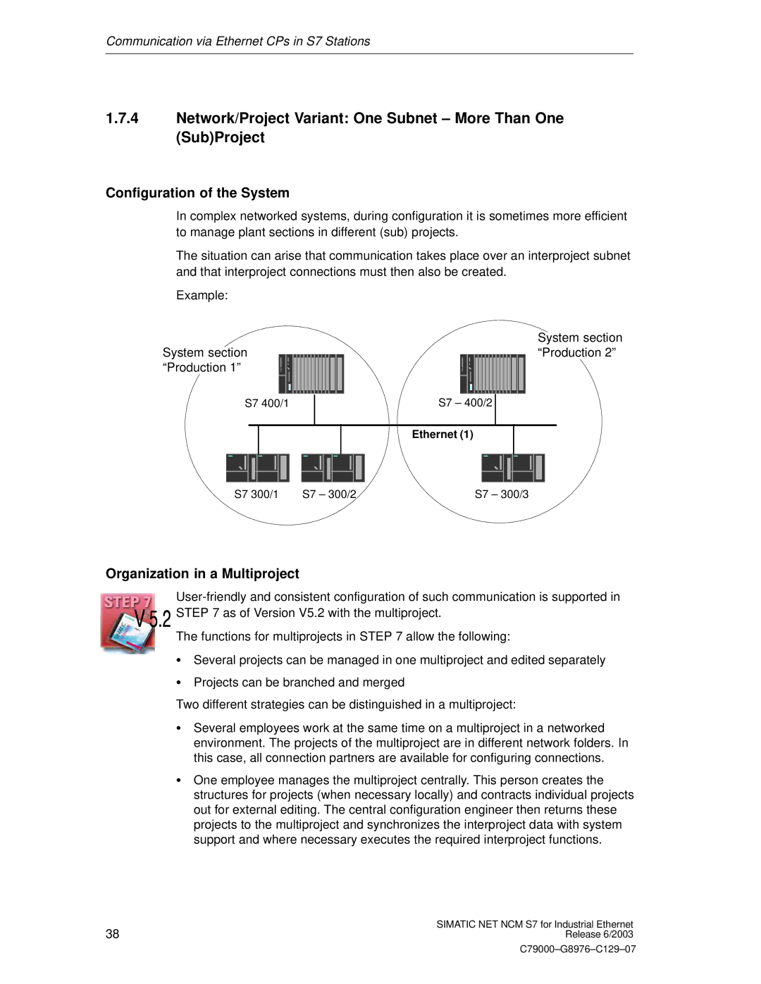 Siemens NCM S7 appendix Network/Project Variant One Subnet More Than One SubProject, Organization in a Multiproject 