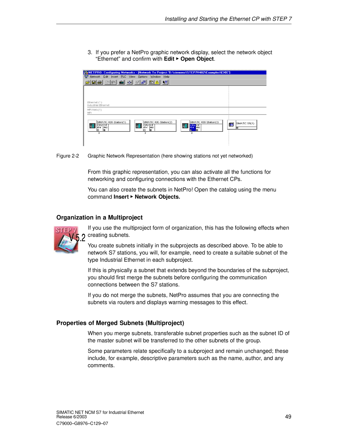 Siemens NCM S7 appendix Organization in a Multiproject, Properties of Merged Subnets Multiproject 