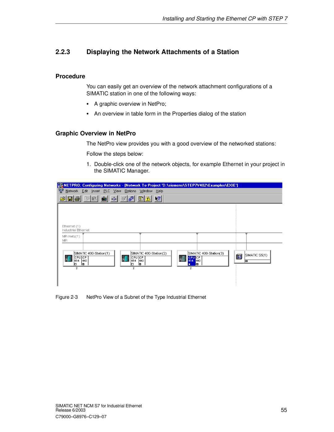 Siemens NCM S7 appendix Displaying the Network Attachments of a Station, Graphic Overview in NetPro 