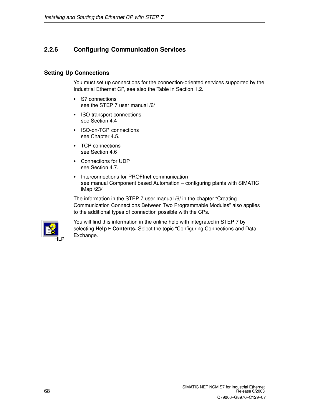 Siemens NCM S7 appendix Configuring Communication Services, Setting Up Connections 