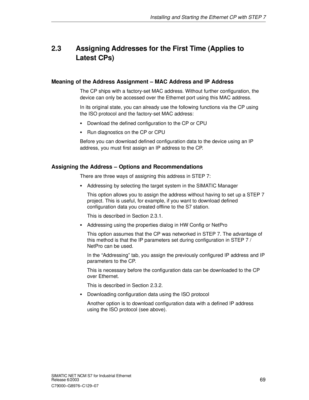 Siemens NCM S7 appendix Assigning Addresses for the First Time Applies to Latest CPs 