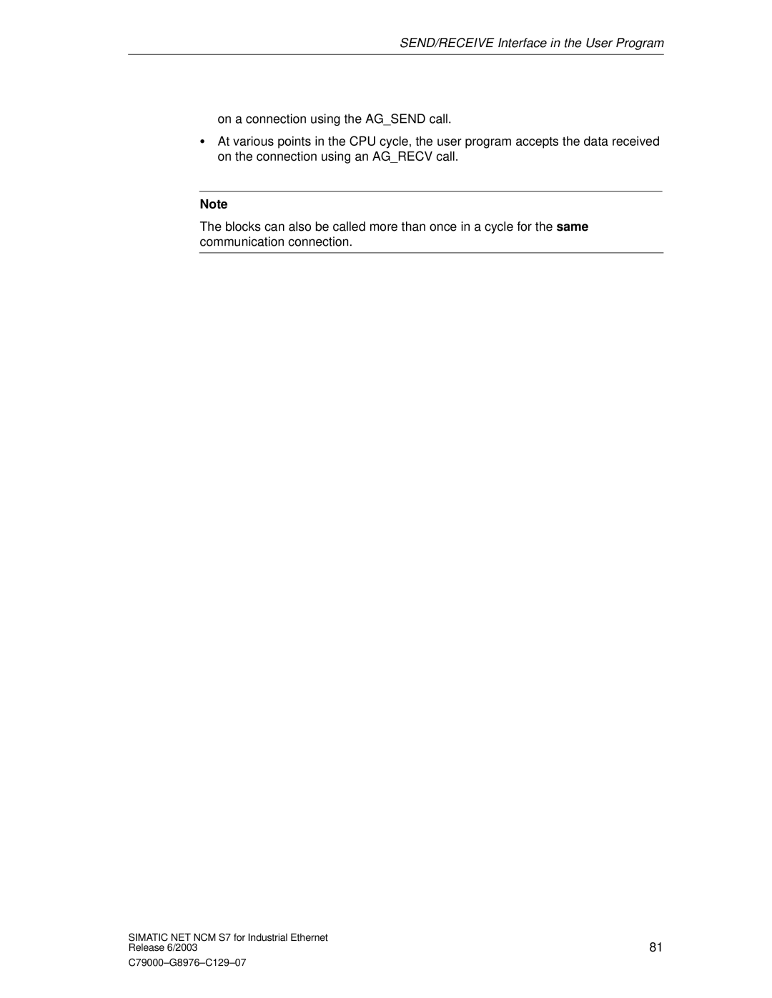 Siemens NCM S7 appendix SEND/RECEIVE Interface in the User Program 