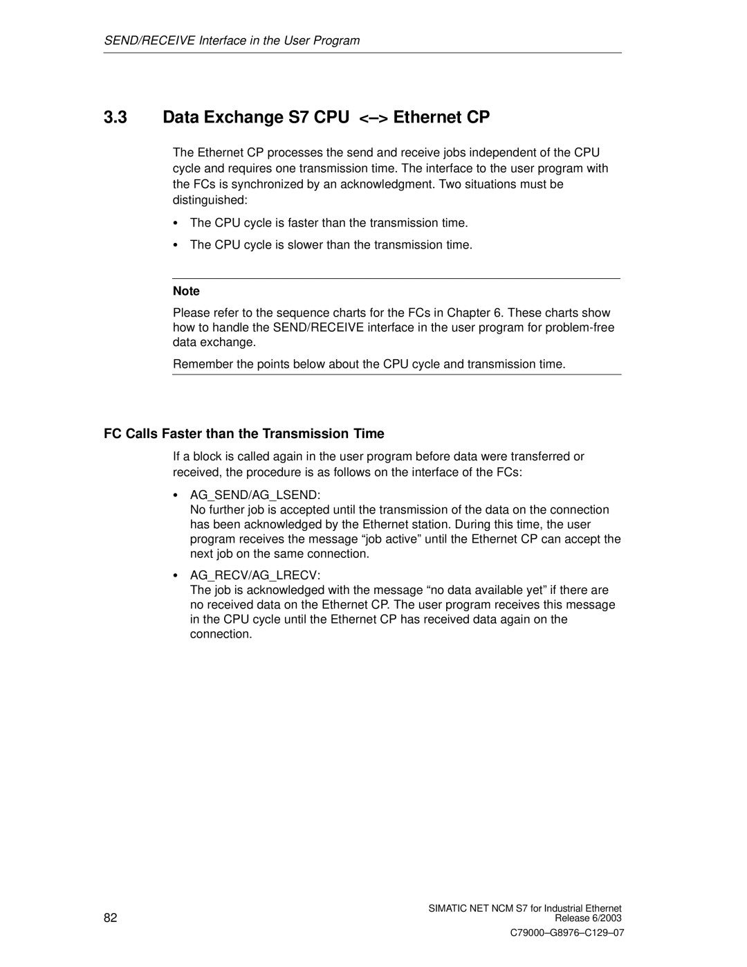 Siemens NCM S7 appendix Data Exchange S7 CPU Ethernet CP, FC Calls Faster than the Transmission Time 