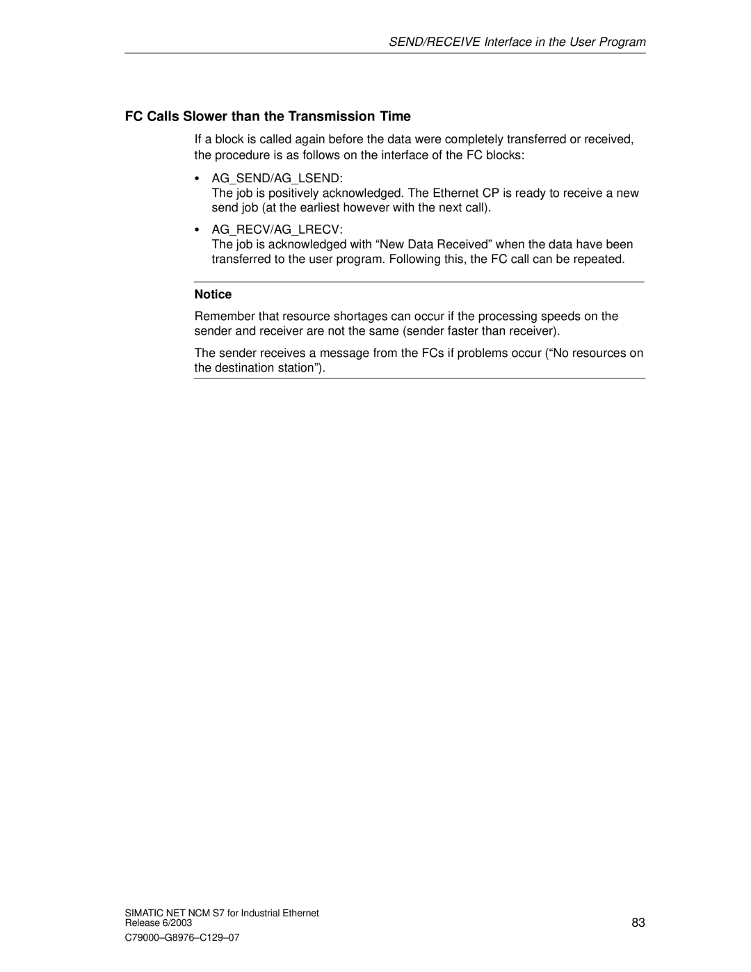 Siemens NCM S7 appendix FC Calls Slower than the Transmission Time 