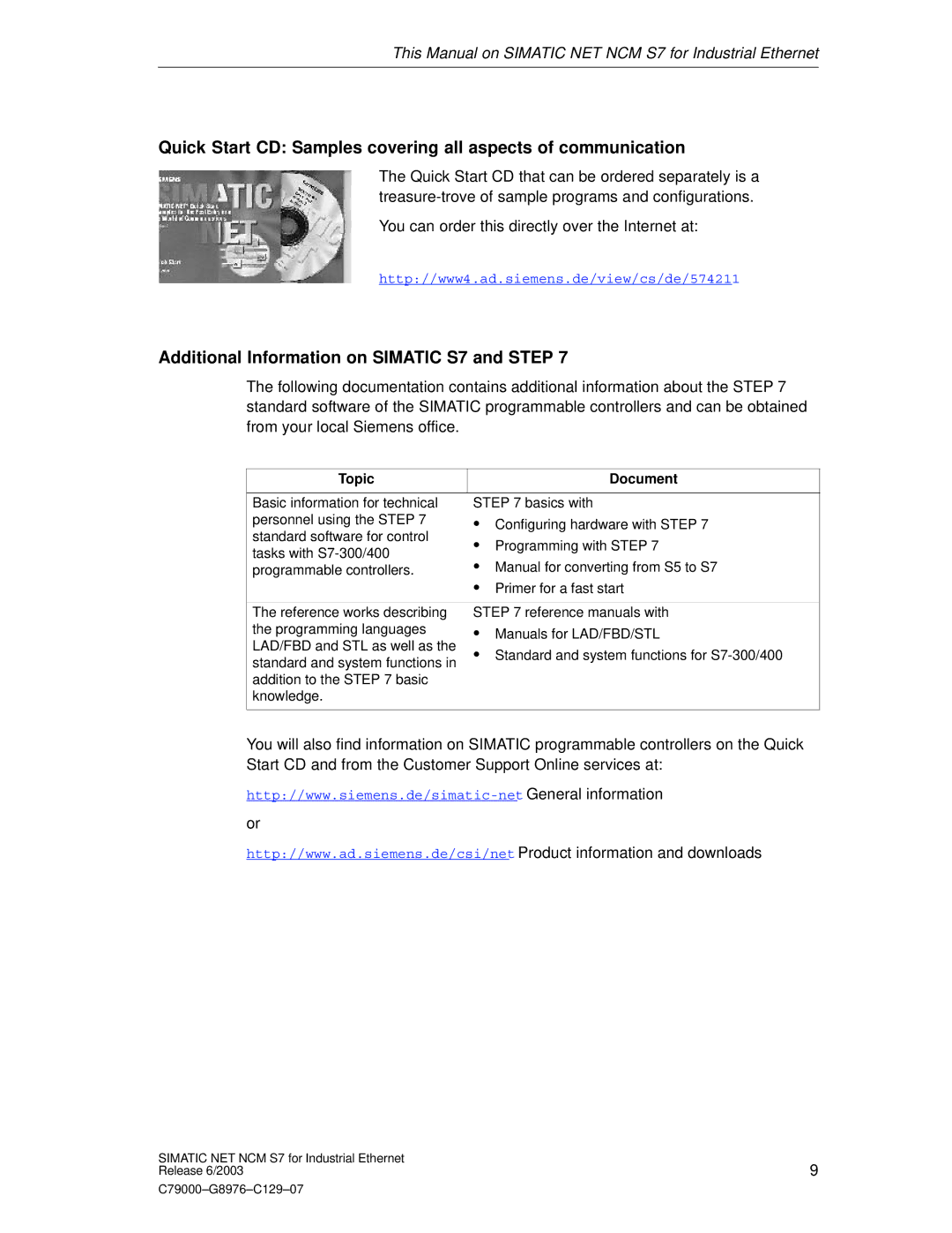 Siemens NCM S7 appendix Additional Information on Simatic S7 and Step, Topic Document 