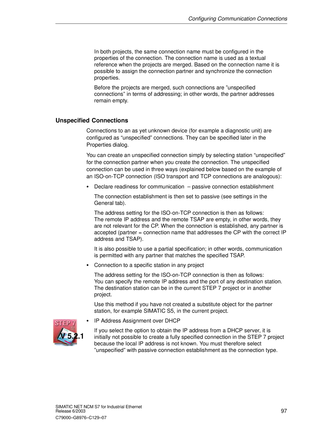 Siemens NCM S7 appendix Unspecified Connections 