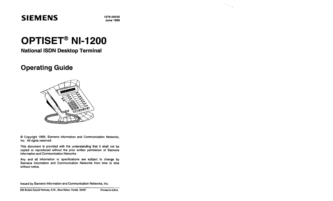 Siemens specifications OPTISET@ NI-1200 