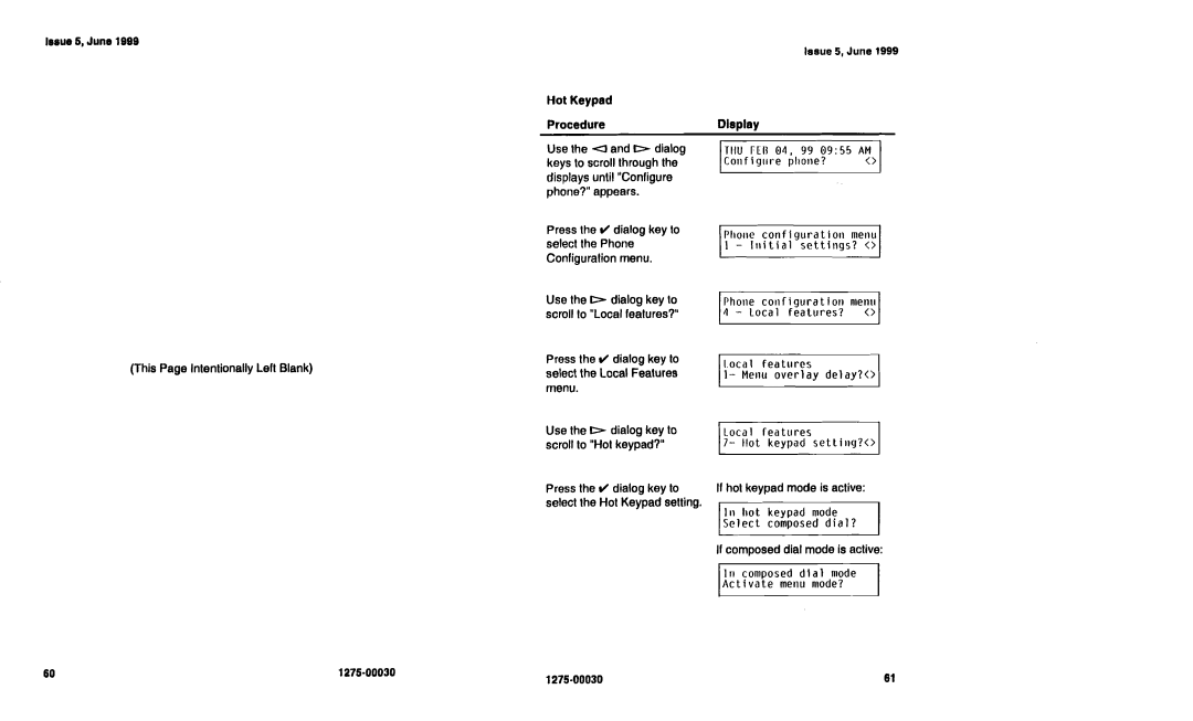 Siemens NI-1200 THU FEn 04, 99 0955 AM, Phone configuration menu 1 ­ Initial settings?, Hot Keypad ProcedureDisplay 