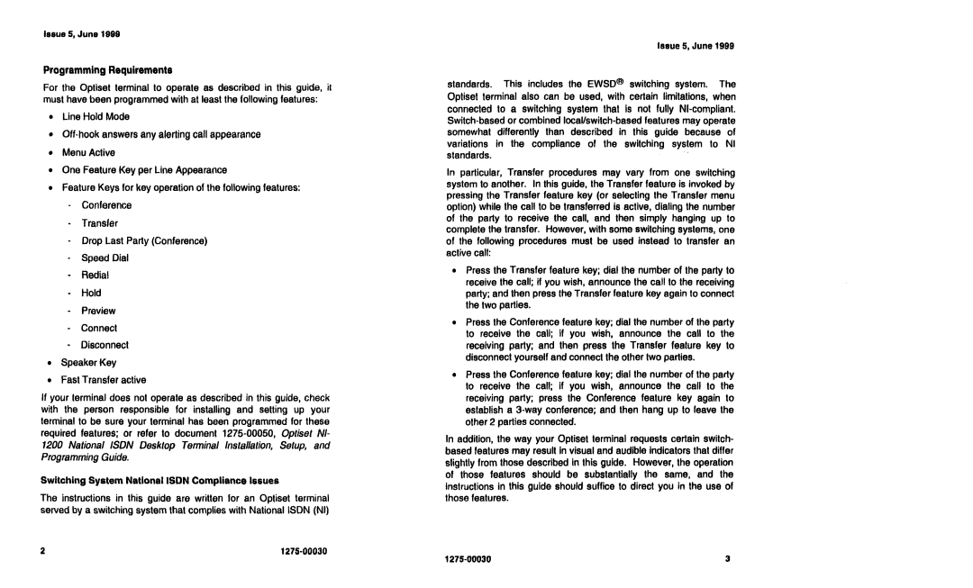 Siemens NI-1200 specifications Programming Requirements, Switching System National Isdn Compliance Issues 