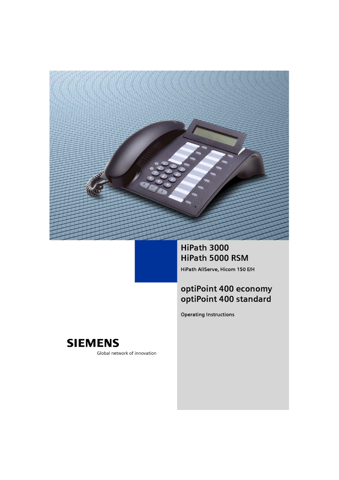 Siemens optiPoint 400 operating instructions HiPath HiPath 5000 RSM 