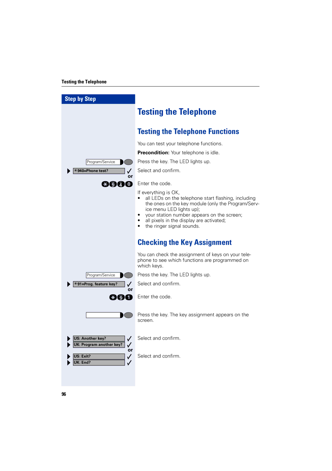 Siemens optiPoint 400 operating instructions Testing the Telephone Functions, Checking the Key Assignment, Qmhd 