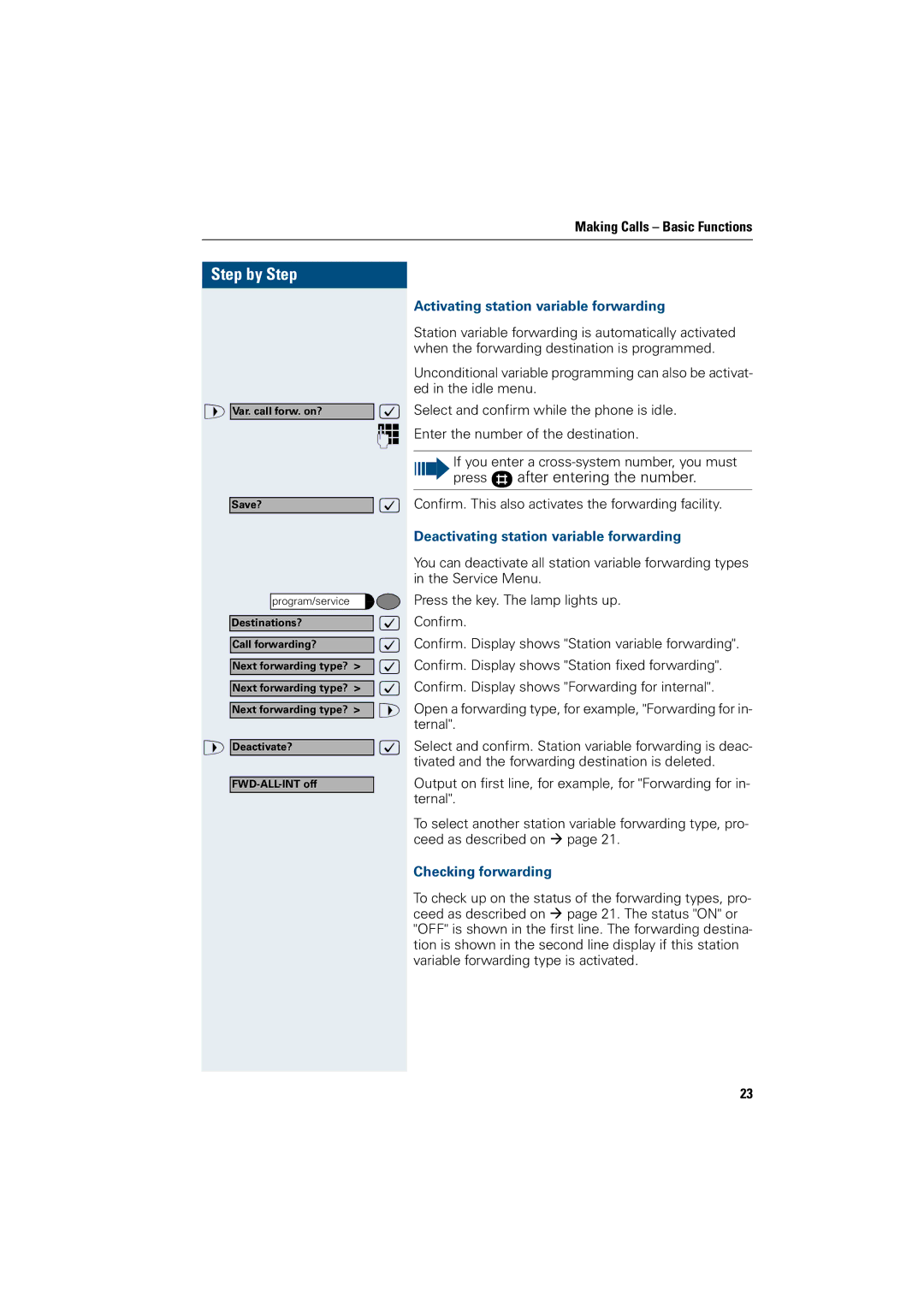 Siemens OptiPoint 410 Activating station variable forwarding, Deactivating station variable forwarding 